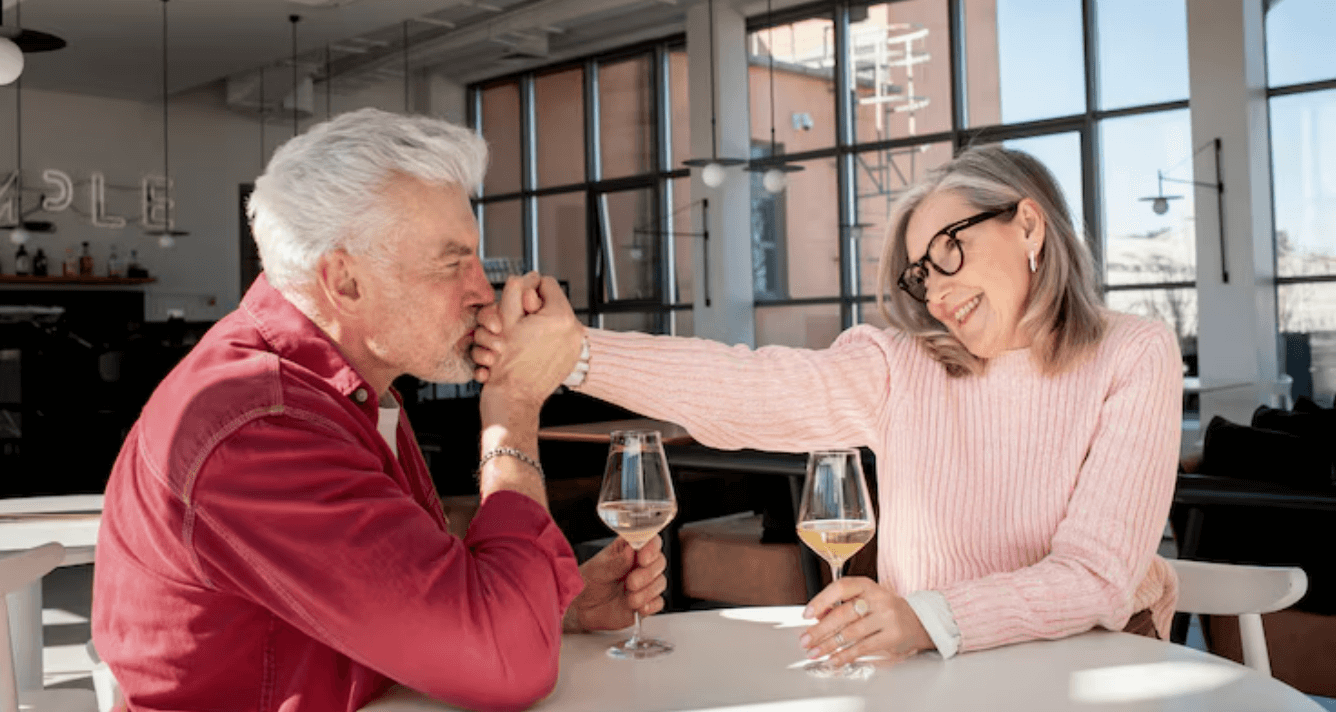 Mature couple meeting for morning coffee